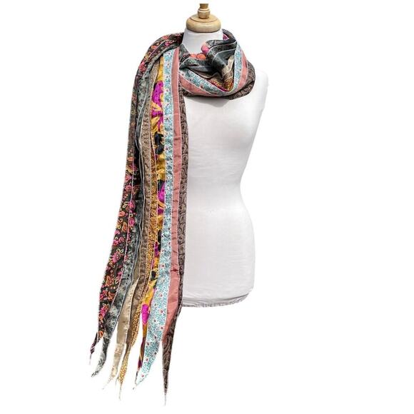 PIERRE MOSAIC Rajastan Silk Blend Multifabric Panel Mixed Print Scarf from India - Picture 10 of 14